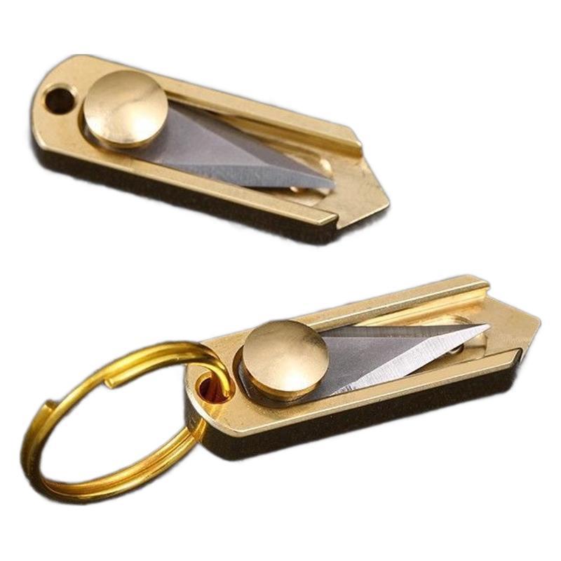 Portable keychain pendant, unpacking packages, opening boxes, small brass mini knife, sharp pocket, push-pull Item Picture