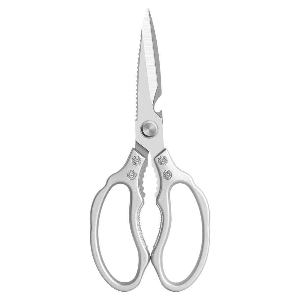 Aluminum alloy kitchen scissors, household scissors for cutting fish and chicken bones, opening beer and picking walnuts, multi-functional large-handle scissors Item Picture