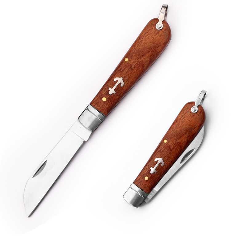 Traditional electrician's knife, non-insulated wire stripping knife, stainless steel sharp folding knife, wooden handle steel head grafting knife, cable knife undefined