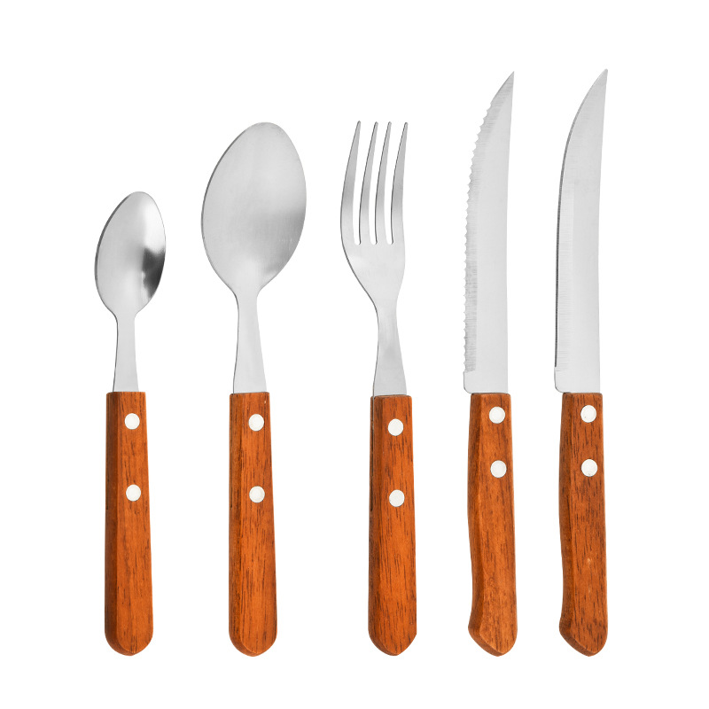 Stainless steel Western-style knife, fork and spoon sets, steak knife, fork and soup spoon set, wooden handle tableware four-piece set, cross-border bestseller recommendation Application Scenario