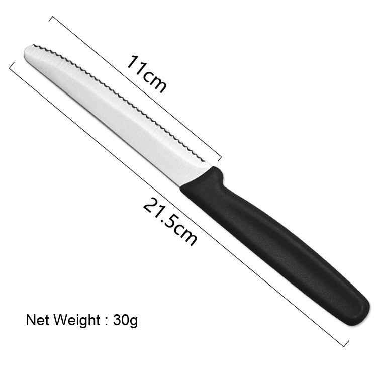Wholesale of 4.5-inch plastic-handled Western-style serrated steak knives made of stainless steel, specially designed for hotels Item Picture