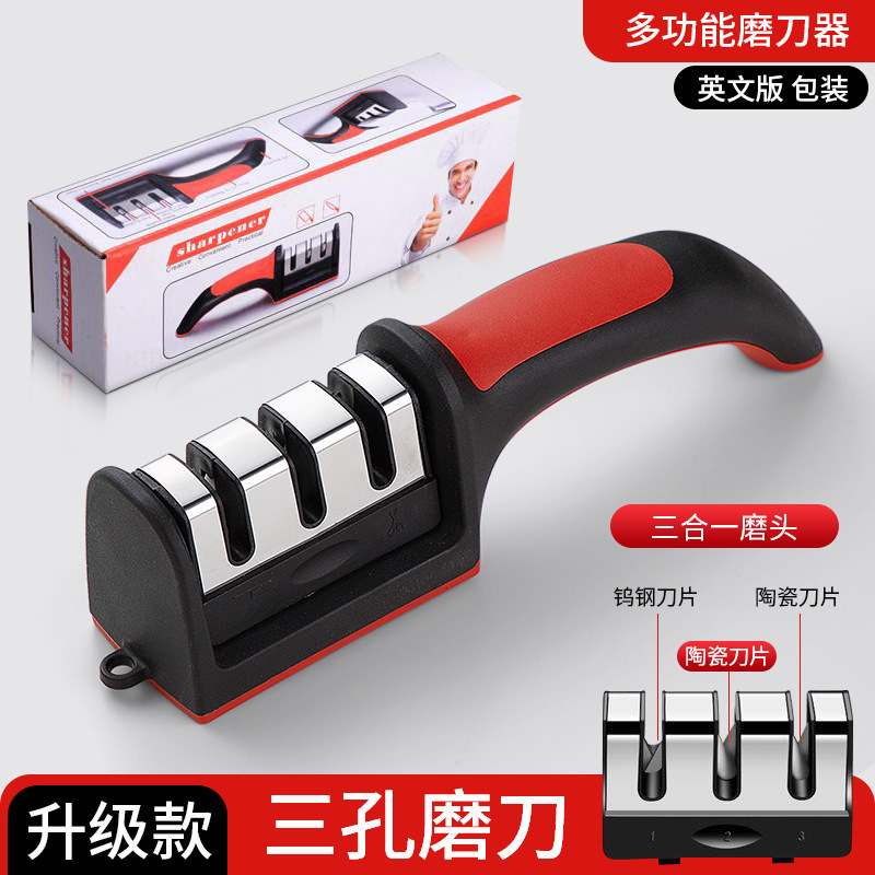 Cross-border three-section knife sharpener, whetstone, manual quick sharpening tool, kitchen and household multi-functional four-section knife sharpener Application Scenario