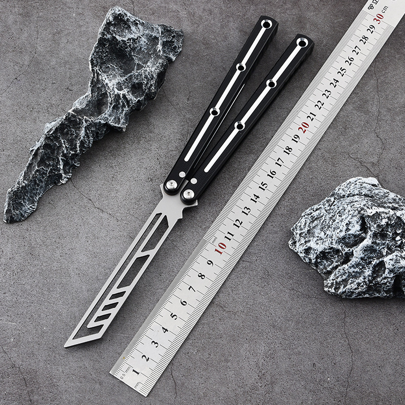 New squid siren butterfly knife, uncut bright groove practice training knife, folding swing hand fancy knife, comb knife Specification drawing