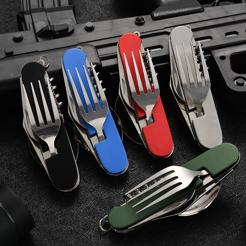 Mini foldable and detachable combination outdoor mountaineering and travel tableware, multi-opening aluminum handle outdoor knives, gift fruit knives Application Scenario