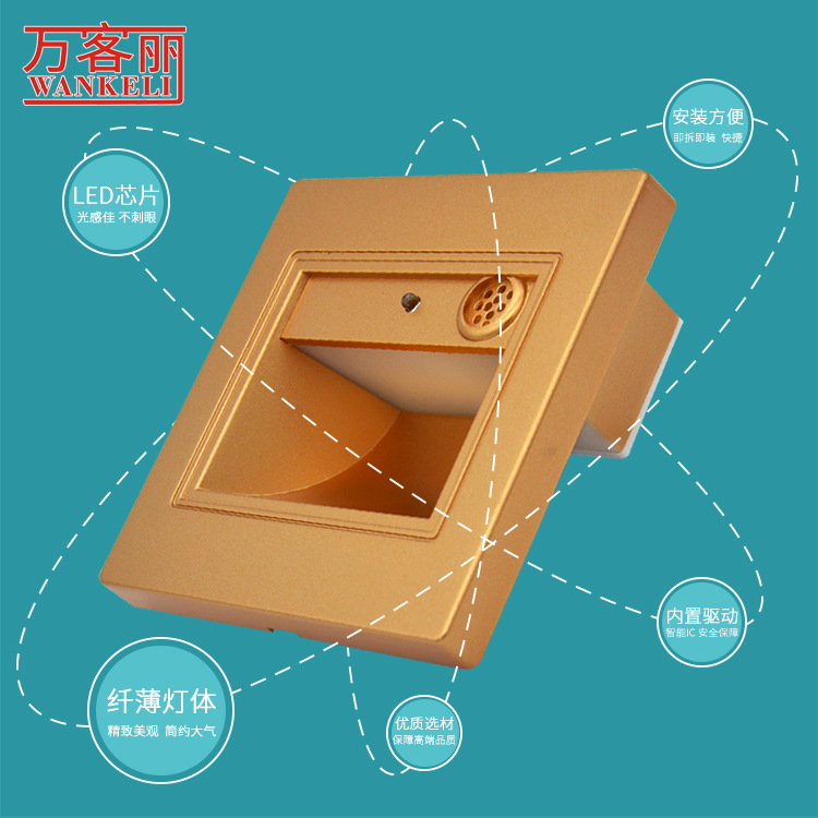 86-type embedded light-controlled human body sensor led floor lamp, corridor, corridor, corner wall lamp Specification drawing