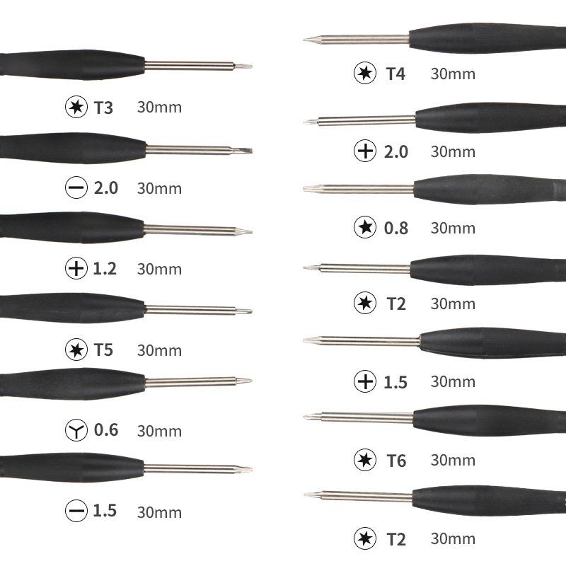Mobile phone disassembly, clock disassembly and repair tools, cross-shaped screws, screwdrivers, taper handles, screwdriver heads, screwdrivers Specification drawing