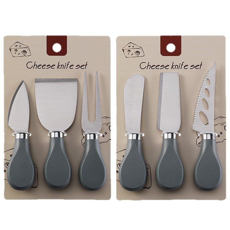 Cross-border in-stock stainless steel cheese knife set, Western cheese knife and fork, jam and cream spatula, baking three-piece set Item Picture
