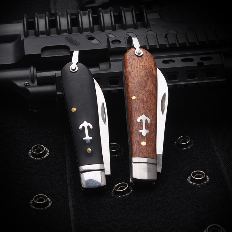 Traditional electrician's knife, non-insulated wire stripping knife, stainless steel sharp folding knife, wooden handle steel head grafting knife, cable knife details Picture