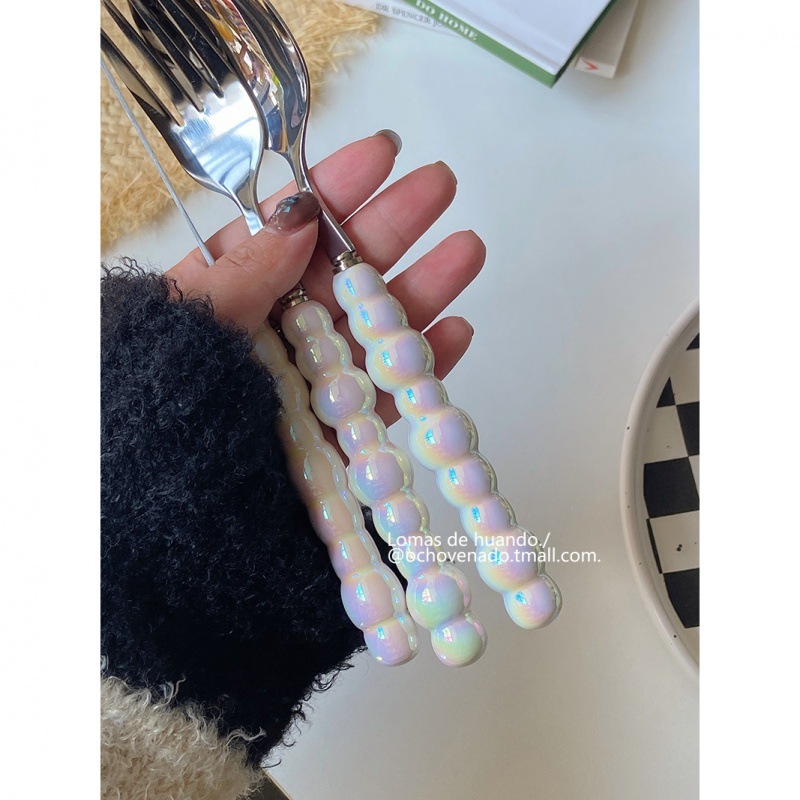 "Gradient Pearl handle tableware" Stainless steel ceramic spoons and forks Western cuisine knife, fork and spoon set for home dining Specification drawing