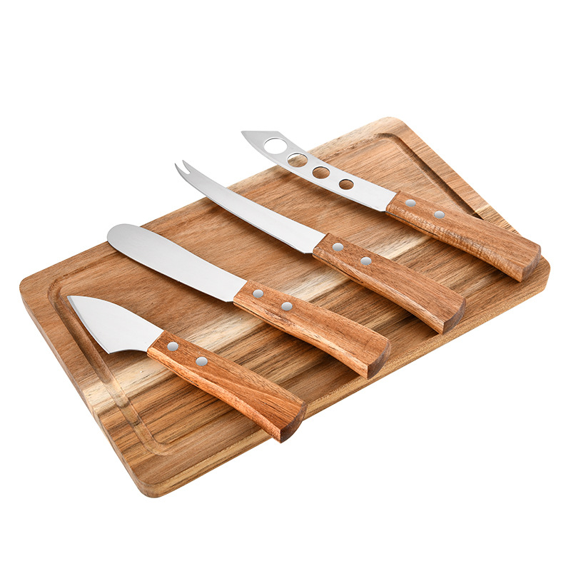 Ruitai Cheese Knife Set, cheese board small cutter, cheese knife, acacia wood handle, stainless steel cheese pizza small cutter Item Picture