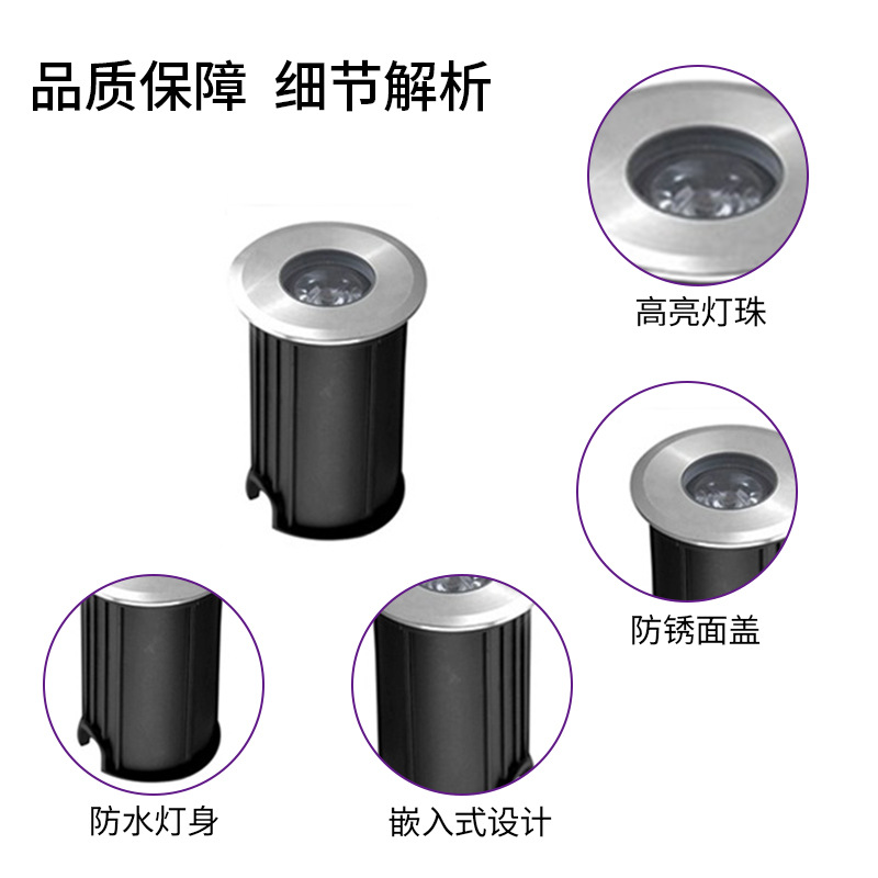 Embedded ground lights, short star lights, starlight lights, 304 stainless steel underwater ground lights, outdoor waterproof spotlights details Picture