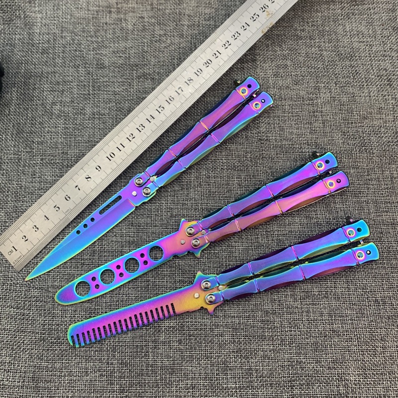 CSGO Butterfly Cool Knife, Colorful Folding swing Practice knife, uncut Training knife, Fancy toy, Bamboo joint style details Picture