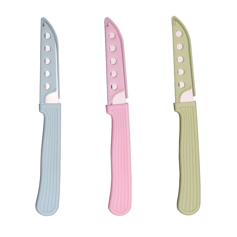 Wholesale portable straight knife for the kitchen, household fruit peel cutting knife, stainless steel colored sleeve mini fruit knife Item Picture