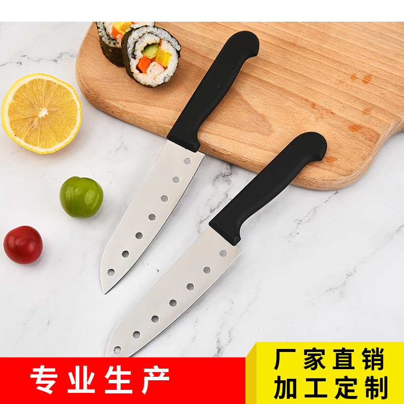 Stainless steel seven-hole sushi knife, Japanese sashimi cooking knife factory in stock, kitchen household set knife full figure