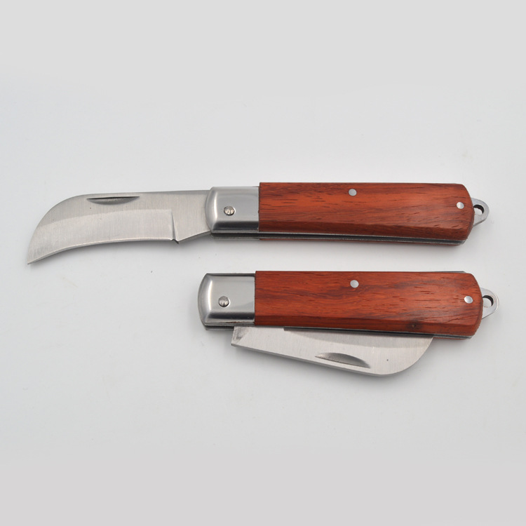Electrician's knife, grafted knife, curved edge electrician's knife, straight edge electrician's knife, wooden handle electrician's knife, household knife Specification drawing