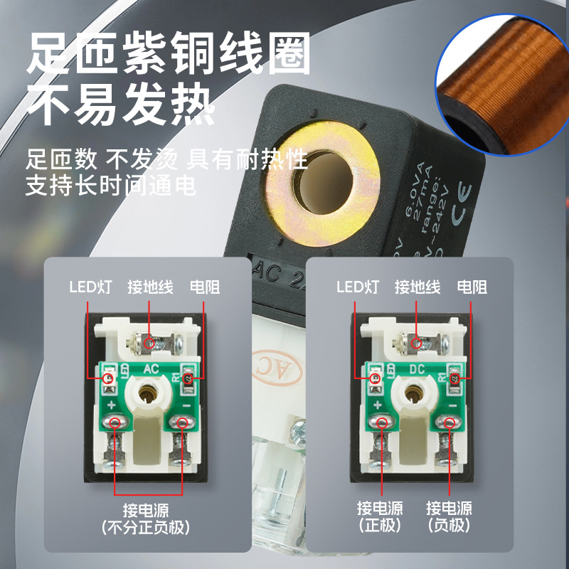 Pneumatic solenoid valve 2V025-08, electronic valve AC220, two-position two-way three-way DC24V, switch 3V1-06, normally closed Specification drawing