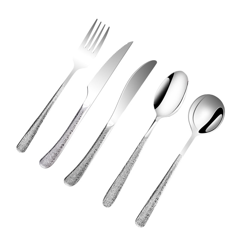 Embossed stone-patterned stainless steel knife, fork and spoon, thickened steak knife and tableware set for Western hotel restaurants Item Picture