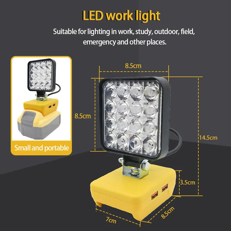 16LED lithium battery work light, emergency light, maintenance, outdoor construction site lighting, Dewei/Makita/Mivochi/Bosch Specification drawing
