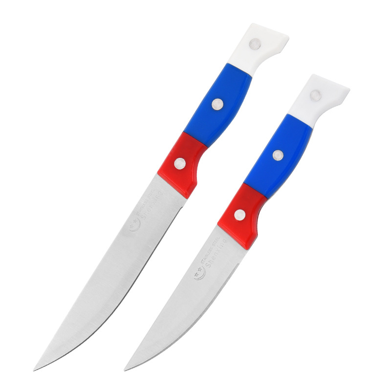 Factory wholesale three-color fruit knives, export set knives to Southeast Asia, kitchen peeling, outdoor barbecue, and Western cuisine knives Item Picture