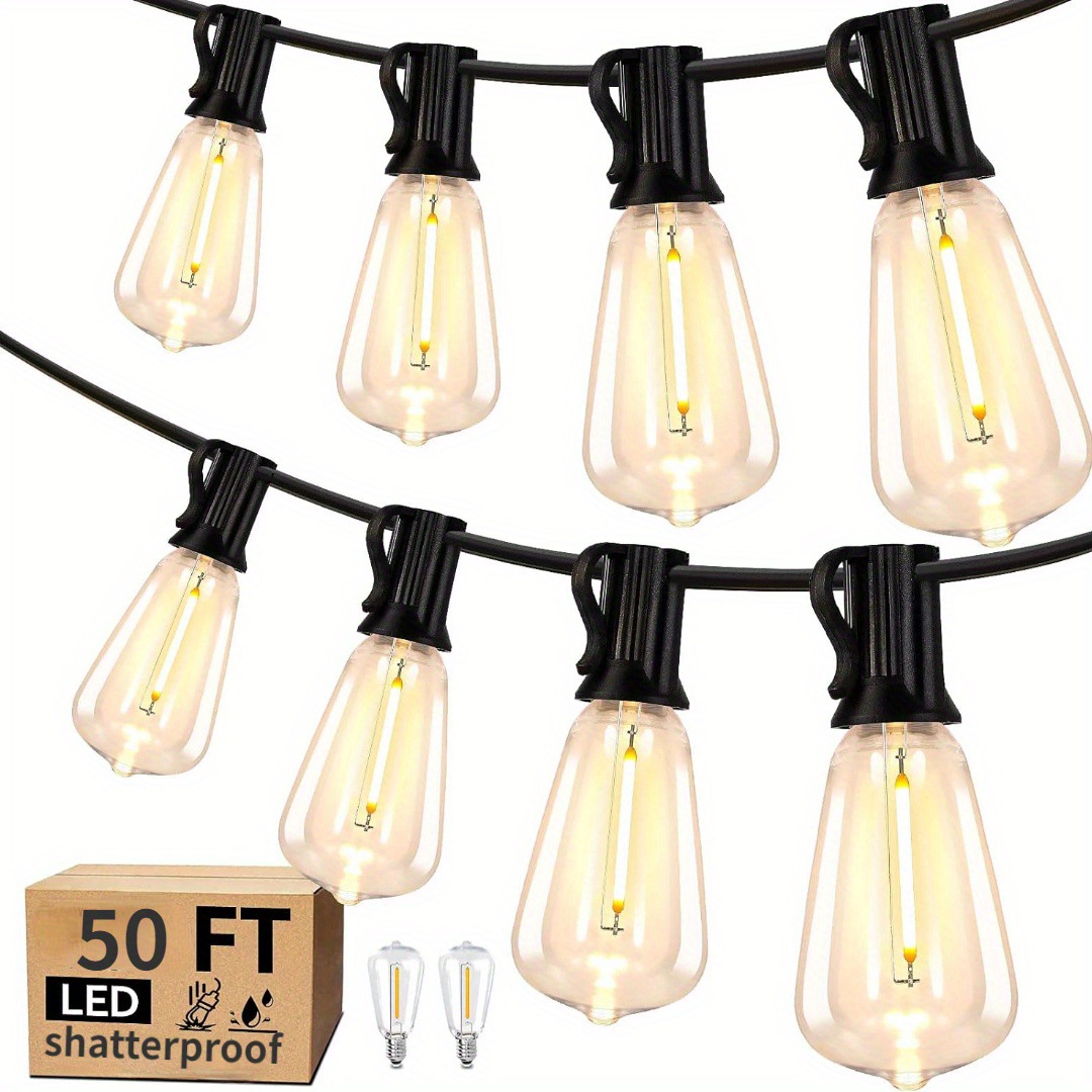 50 FT Outdoor String Lights FAll proof Patio Lights With17+ Specification drawing