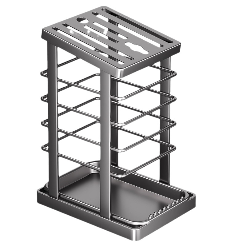 Cross-border stainless steel knife rack, household kitchen countertop, kitchen knife storage rack with draining tray, storage knife holder, consignment Item Picture