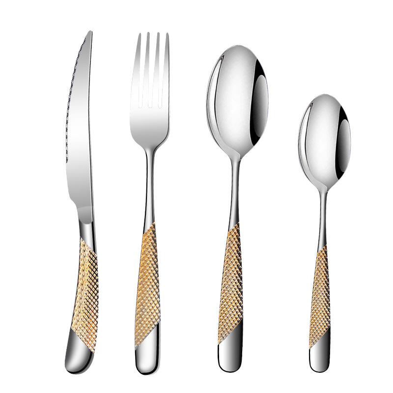 Cross-border stainless steel tableware set, star diamond handle, hammer pattern knife, fork and spoon, Western cuisine steak knife, fork and spoon, high-end hotel Item Picture