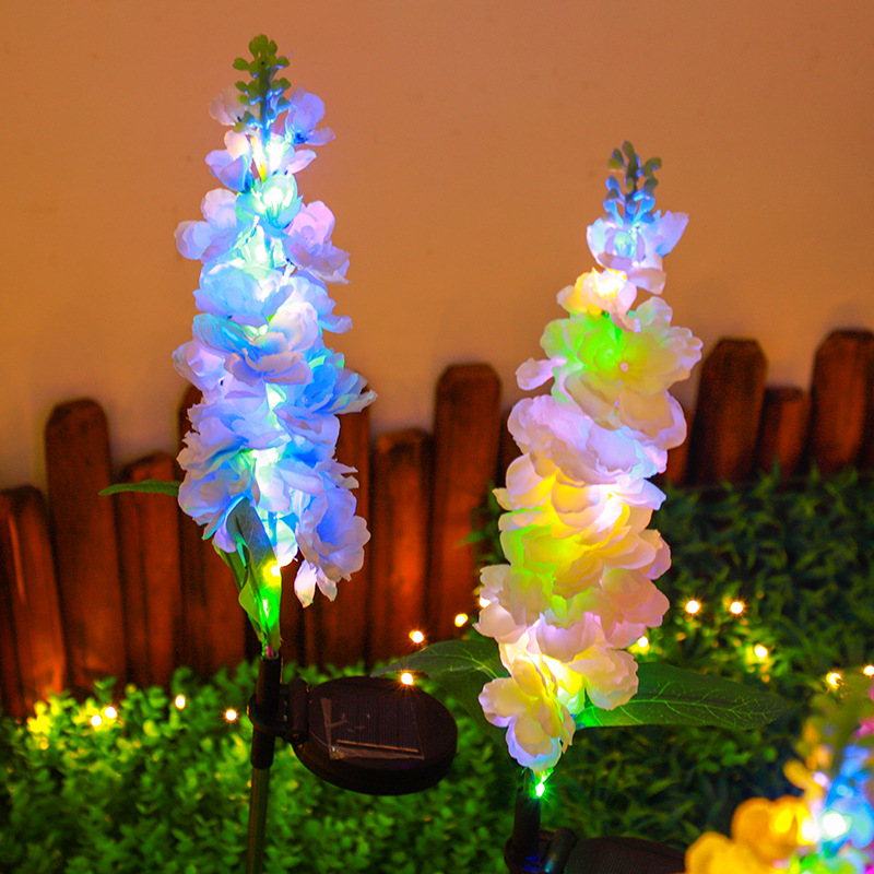 Solar hyacinth flower lamp, outdoor waterproof violet ground insert lamp, courtyard decorative light string, artificial flower lawn lamp Application Scenario