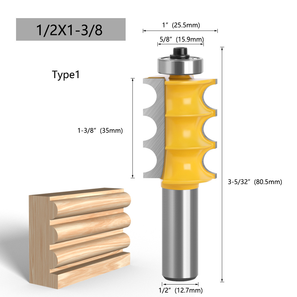 Three-bead knife, three-ball decorative knife, 8mm1/2 handle, 12mm woodworking milling cutter, line cutter, door frame milling cutter, engraving machine, milling cutter undefined