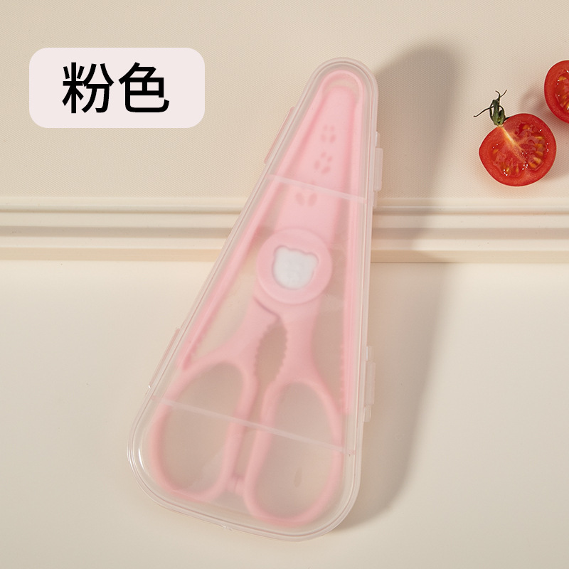 Children's ceramic food scissors, food tongs set, portable storage box, baby complementary food scissors, cute little scissors details Picture