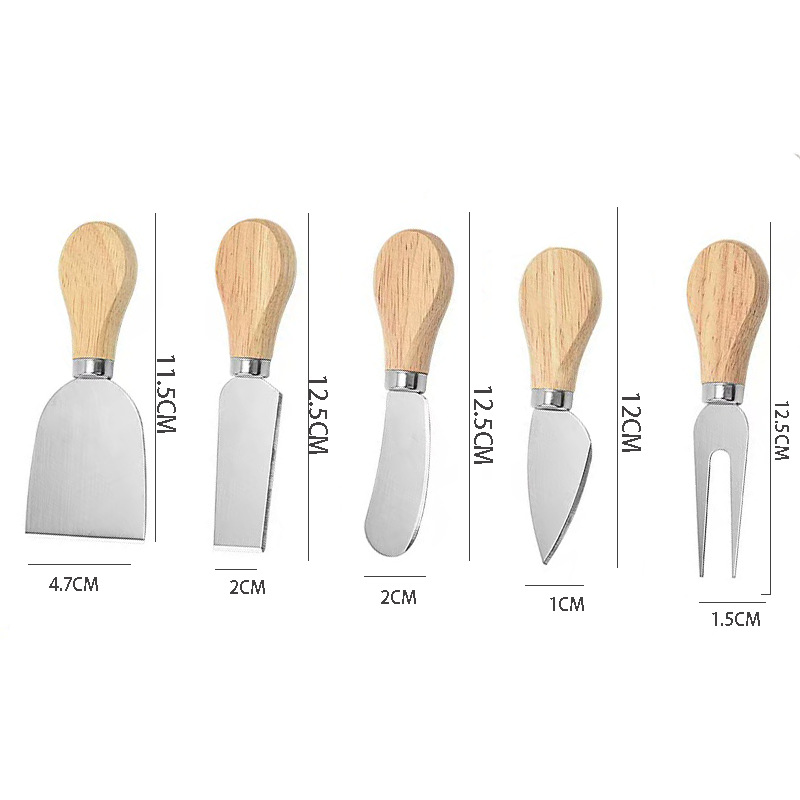 Baking cheese knife, cheese cutter, wooden handle kitchen small tools, stainless steel cheese knife, fork and spatula set factory direct sales Application Scenario
