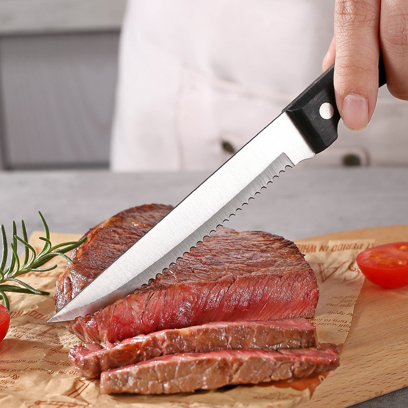 In-stock plastic-handled pp kitchen bread knife, stainless steel serrated steak knife, hotel Western-style food knife, Western-style steak knife details Picture