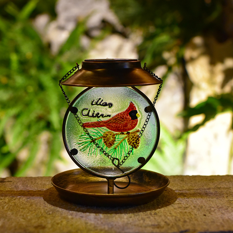 Cross-border solar bird feeder, bird feeder, home decoration, outdoor courtyard lamp, ironwork handicrafts, bird feeder details Picture