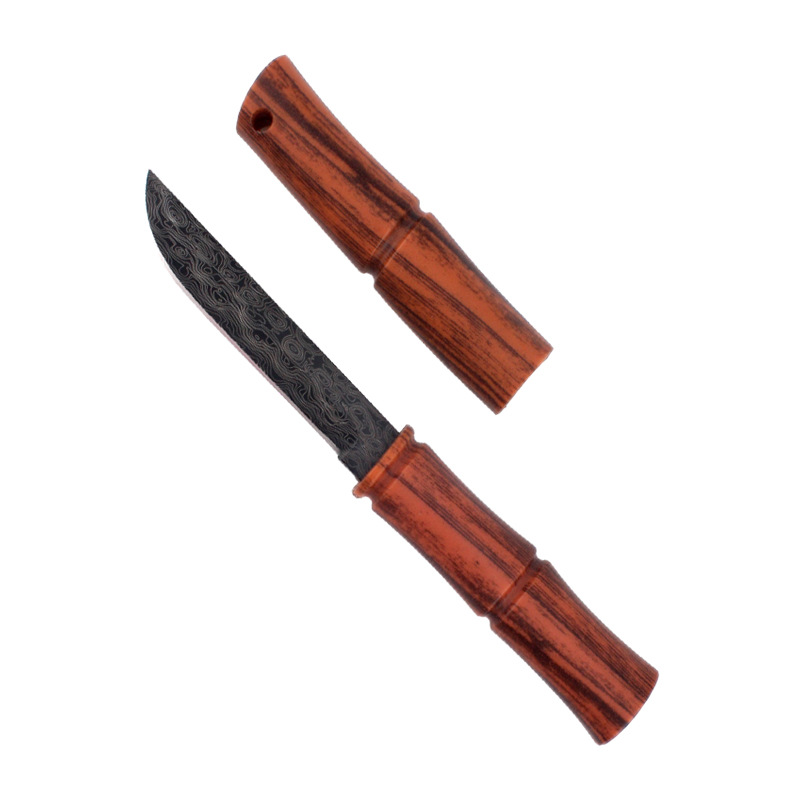 Outdoor hand-held meat knife, bamboo joint fruit knife, sharp peeler, household sheathed fruit peel knife, stainless steel fruit knife Item Picture