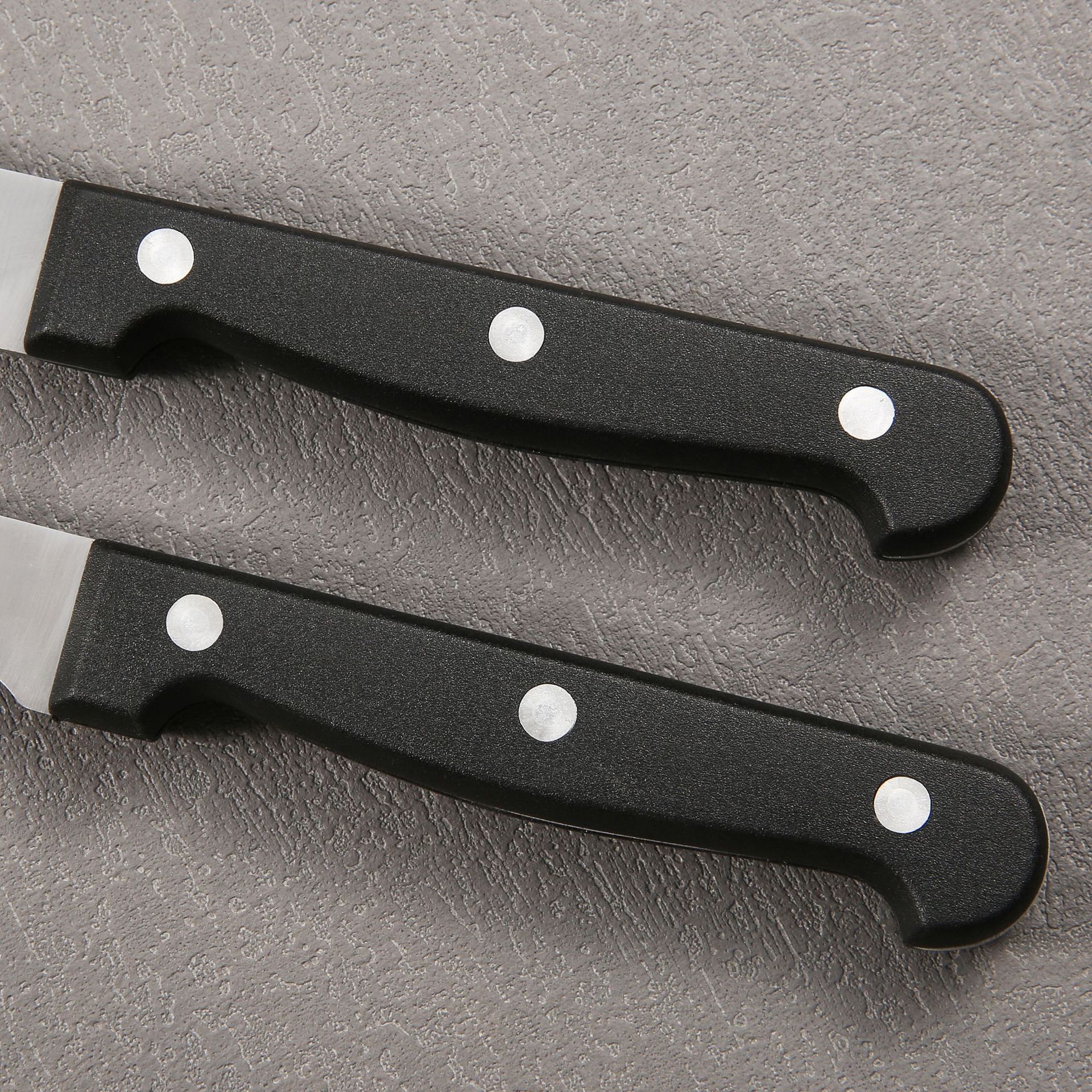 In-stock cross-border kitchenware, stainless steel steak and Western tableware, black plastic handle, PP steak knife 6-piece set details Picture
