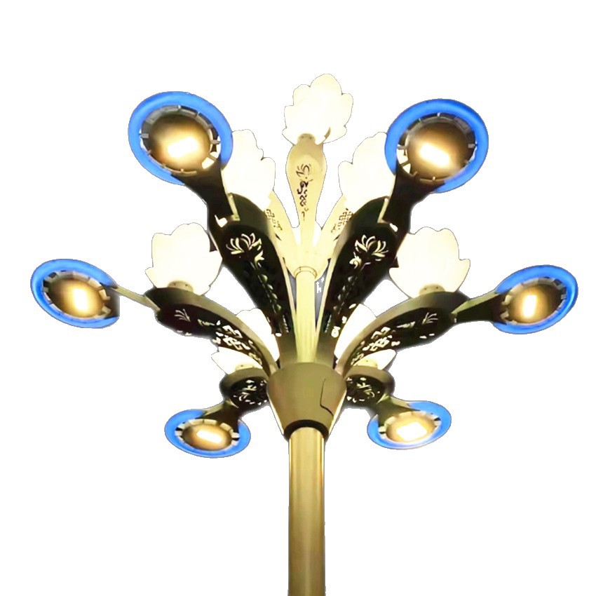 Huateng Factory customizes magnolia lamps, Chinese lamps, outdoor high-pole street lamps, 6-meter, 8-meter, 10-meter 8-fork 9-flame magnolia lamps Item Picture