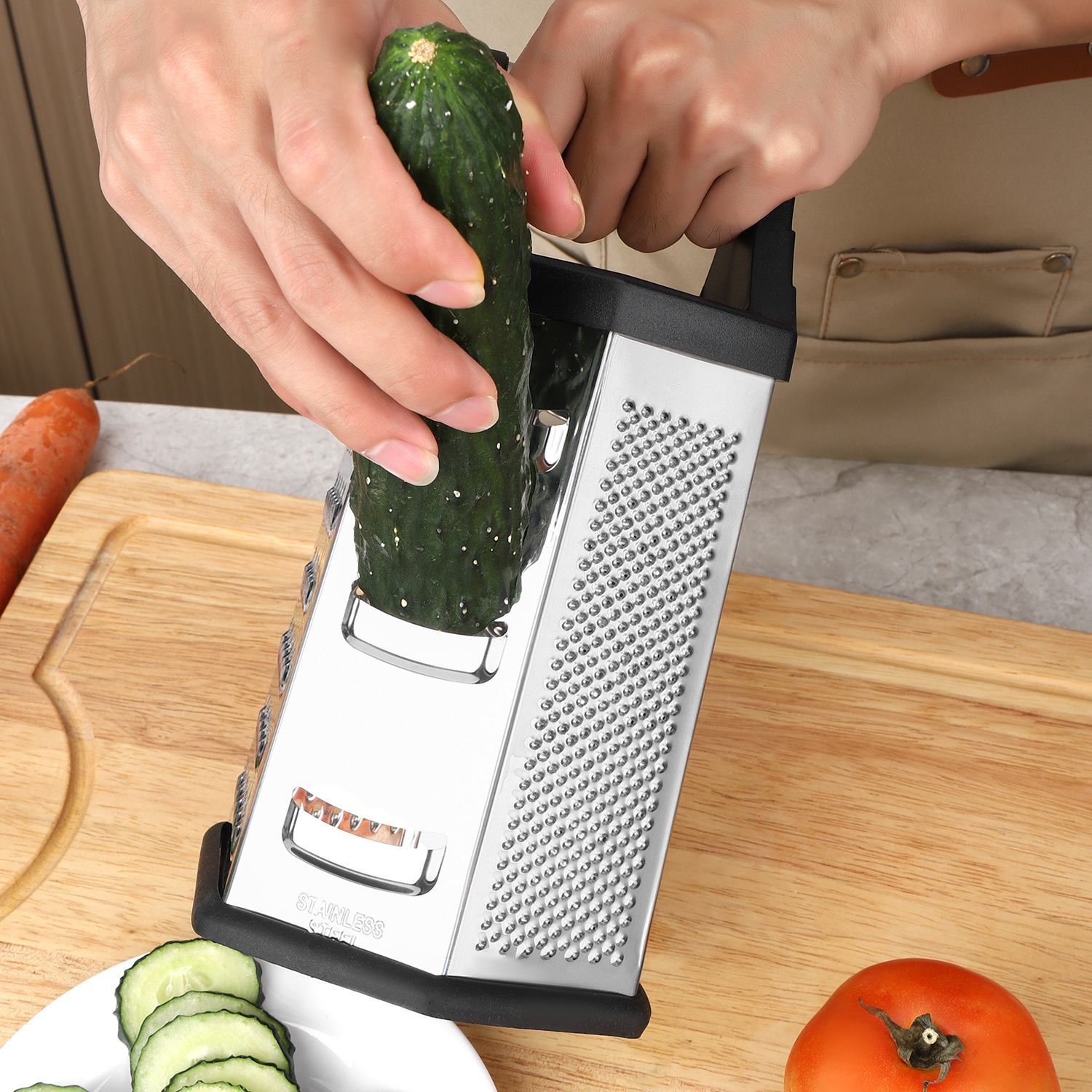 Multi-functional elliptical tube handle stainless steel 8-inch and 9-inch six-sided planer, multi-purpose grater for radishes and fruits Specification drawing