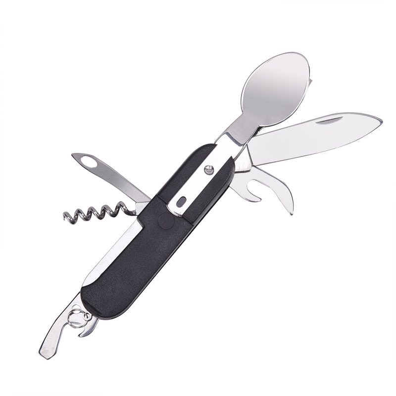 Portable tableware, outdoor tableware, camping folding knife, fork and spoon combination tableware, multi-functional folding tableware three-piece set Application Scenario