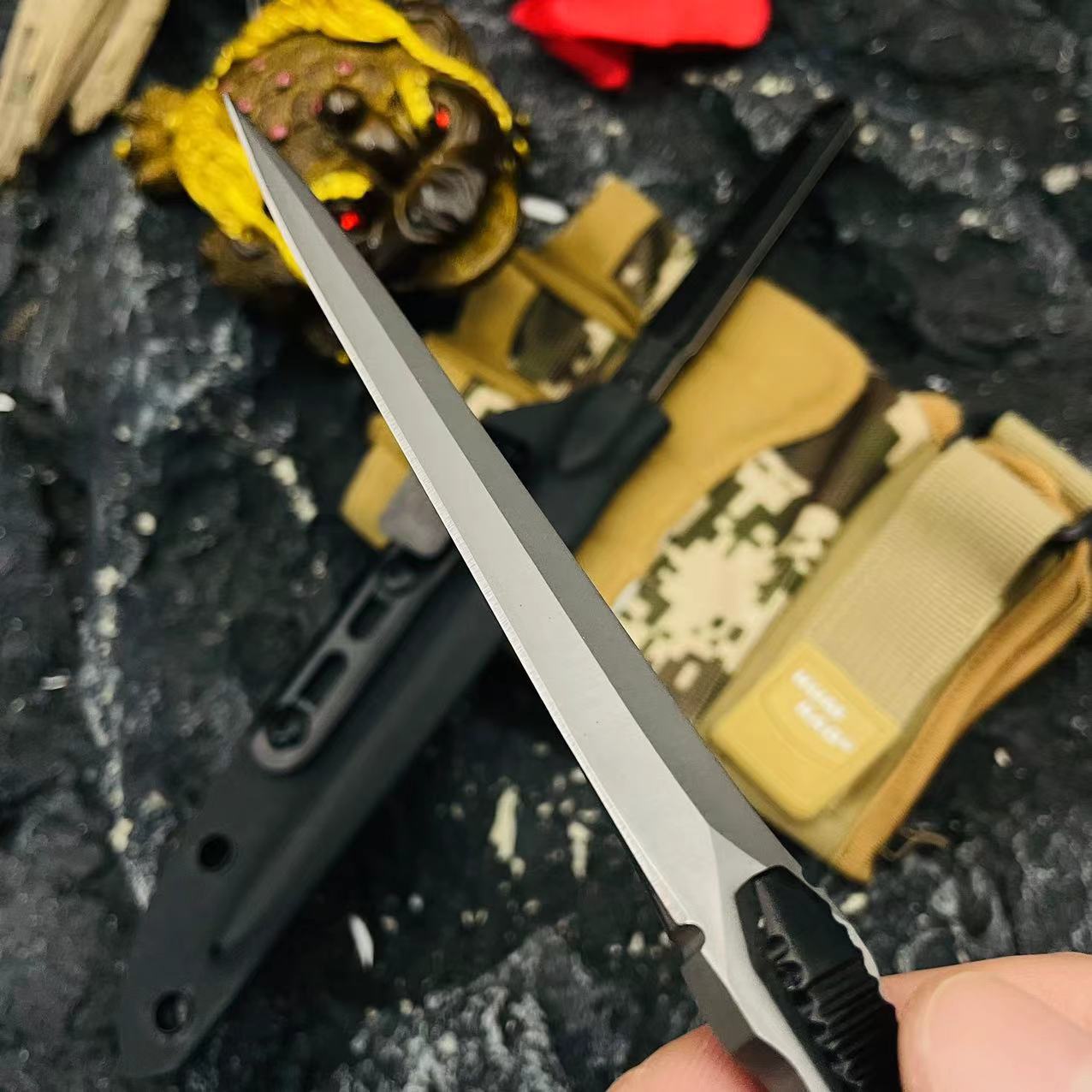 【 Ice Pillar Magic Needle 】 New Small Tea Knife Outdoor Tactical Individual Series Self-defense Integrated keel anti-slip handle Specification drawing