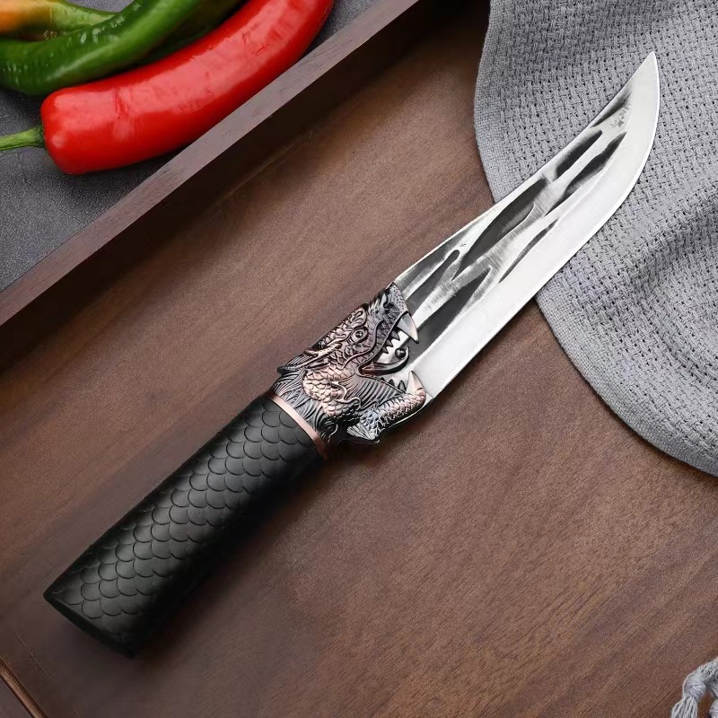 Household forged dragon head dragon scale anti-slip bone slicer, stainless steel Mongolian meat cutting, meat separation and bone removal knife, sharp slicing knife details Picture
