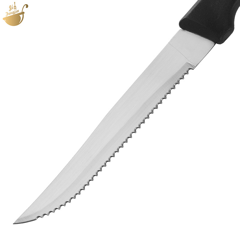 In stock: Stainless steel steak knife, black plastic handle steak knife, fine serrated steak knife, steak knife, Amazon Specification drawing