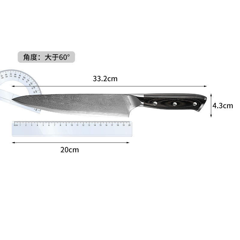 Amazon's best-selling 8-inch chef knife, 5CR steel color wood double steel head handle kitchen knife, Malaysia Leather pattern knife Item Picture