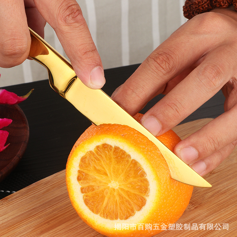 New stainless steel steak knife, hotel Western-style multi-purpose knife, titanium-coated colored metal fruit knife in stock for wholesale full figure