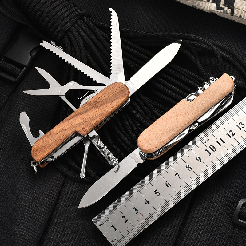 In-stock outdoor stainless steel multi-functional 11-inch wooden handle multi-functional knife and 11-inch multi-purpose knife full figure