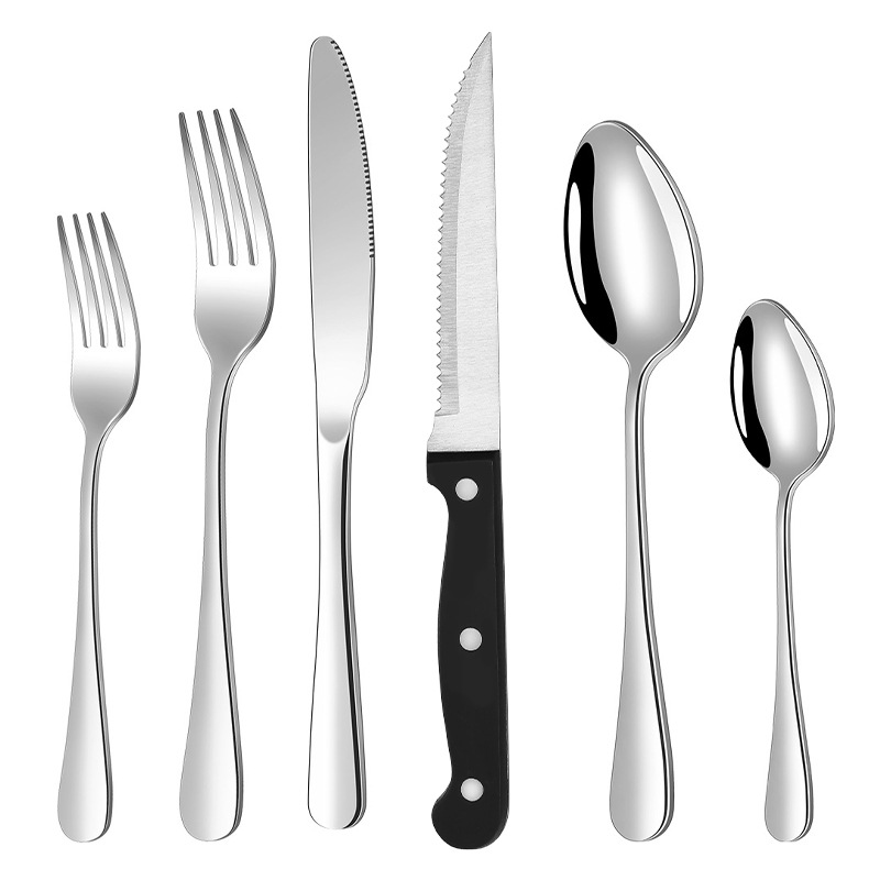 Amazon plastic-handled steak knife, stainless steel serrated steak knife, hotel Western food knife, Western style, American style, British style details Picture
