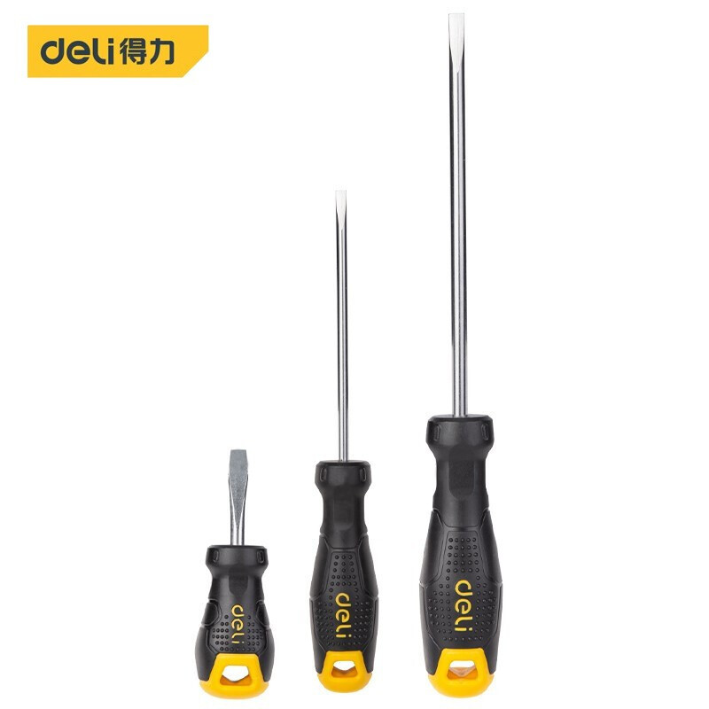 deli plastic-handled flat-head screwdrivers, anti-slip screwdrivers, screwdrivers, screwdrivers wholesale Item Picture