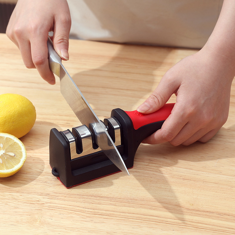 Kitchen whetstone, handheld whetstone, multi-functional fast three-stage whetstone, sharpener, street stall whetstone wholesale full figure