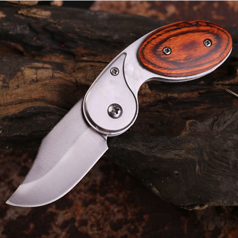 Colorful wooden handle outdoor mini folding knife, multi-functional small folding knife, camping self-defense, portable tactical pocket knife details Picture