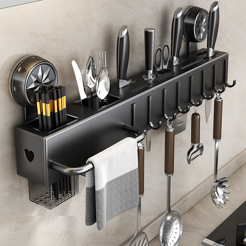 Non-drilling suction cup kitchen storage rack, wall-mounted multi-functional chopsticks and knife rack, household storage hanging rack Specification drawing