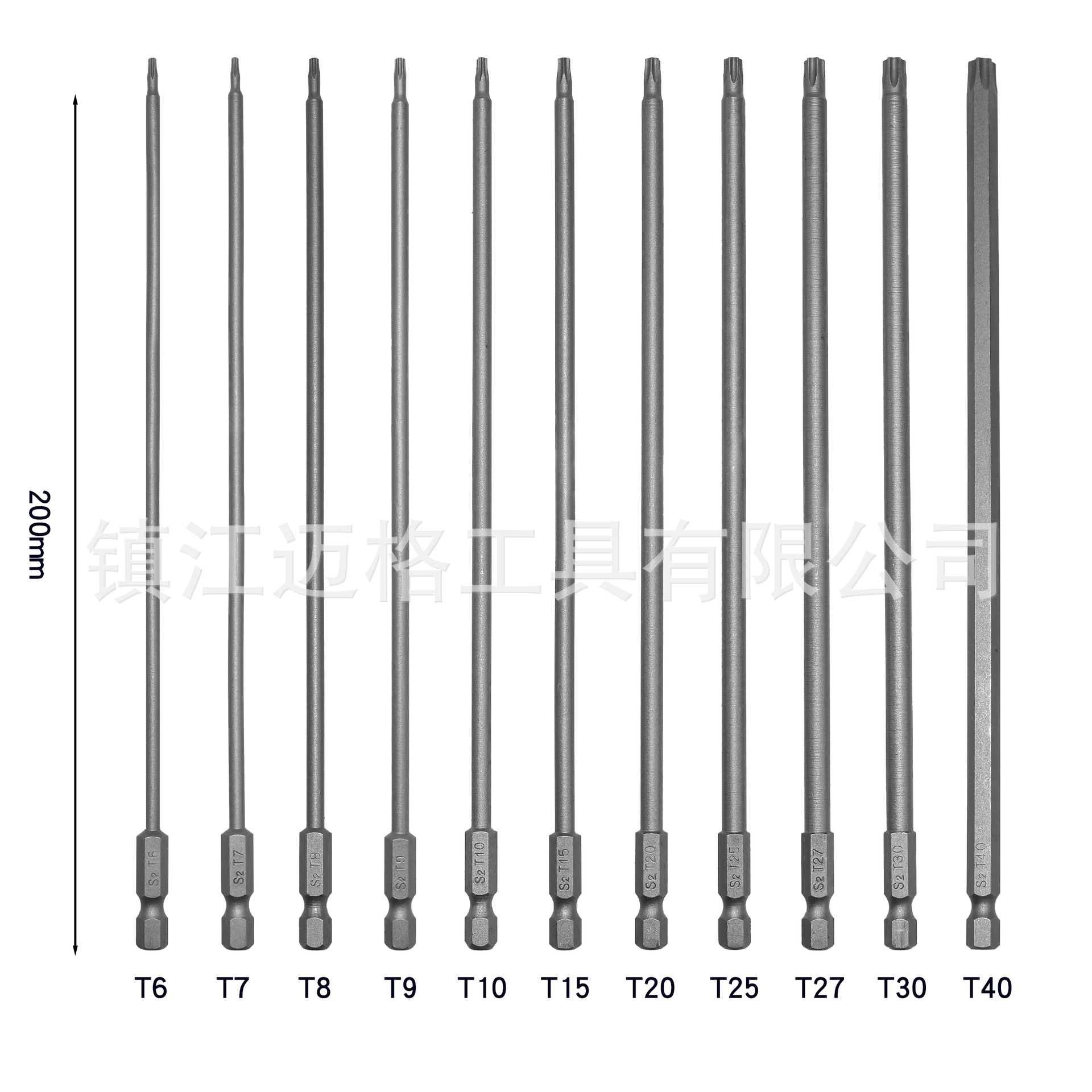 Hexagonal handle plum blossom screwdriver, with a wrench tip of 150mm to 200mm in length and made of S2 material Specification drawing