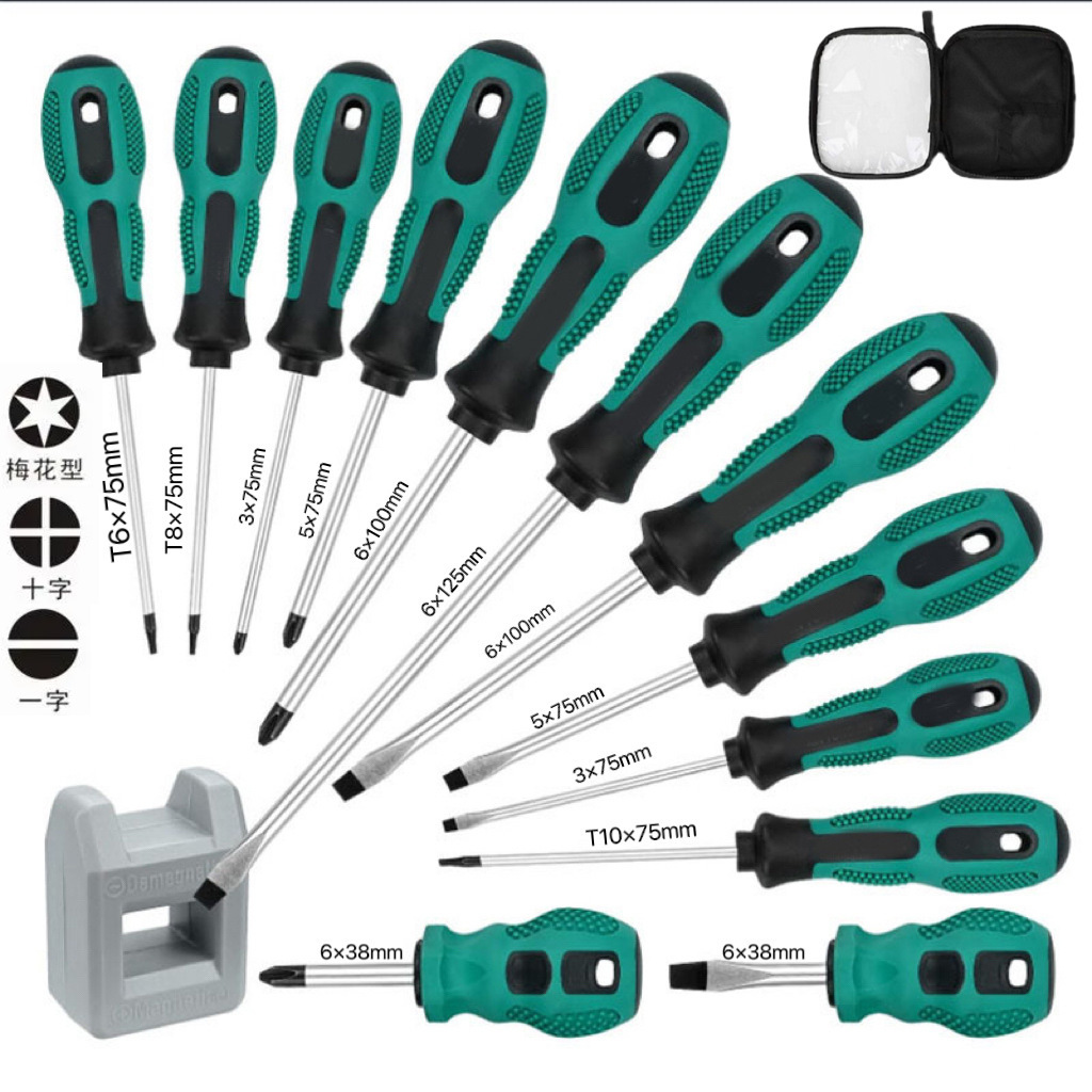 Ten-piece screwdriver tool set, multi-functional manual screwdriver set, complete set of cross and straight screwdrivers with magnetic screwdrivers Specification drawing